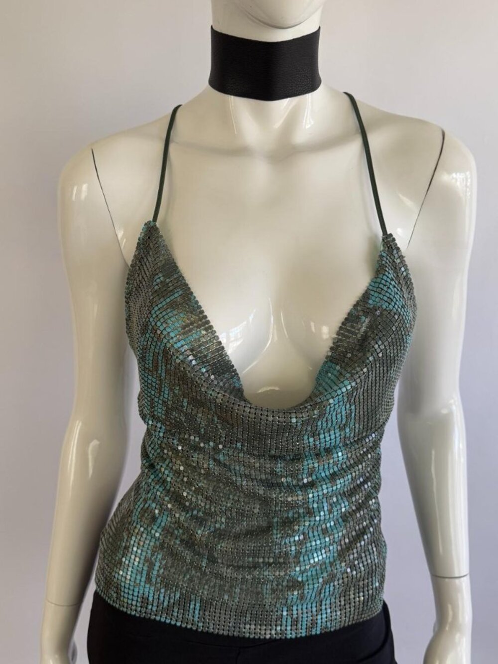 Morgan De Toi Archival 90s Snake Print Cowl Neck Chainmail Top